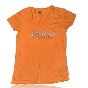Indian Motorcycles by Lucky Brand: Women’s V-Neck Tee: Orange Cotton: GUC